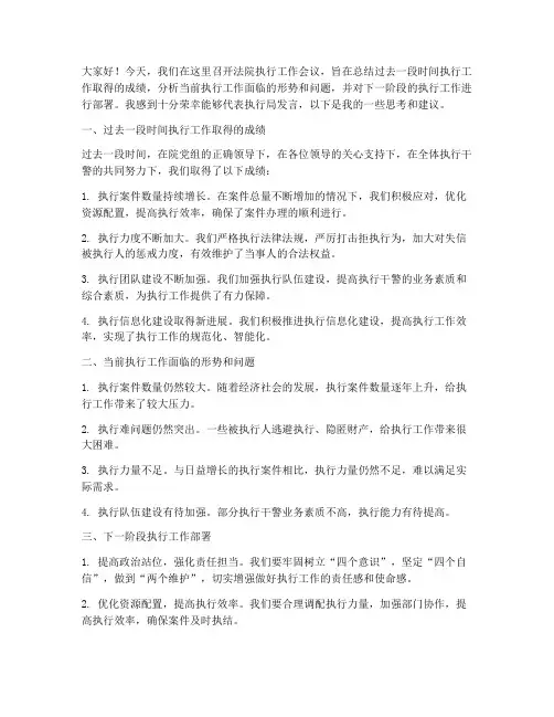 法院执行工作会议发言稿