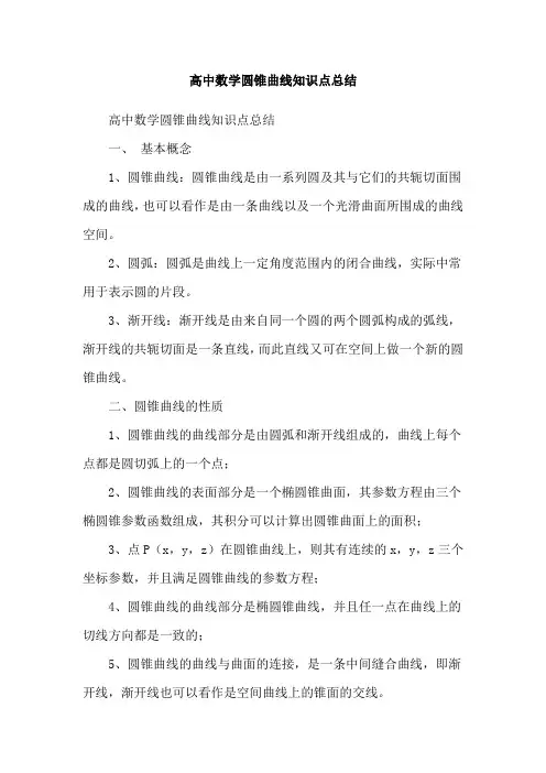 高中数学圆锥曲线知识点总结