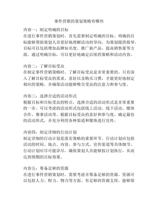 事件营销的策划策略有哪些