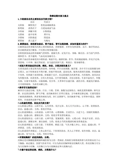 伤寒论期末复习重点