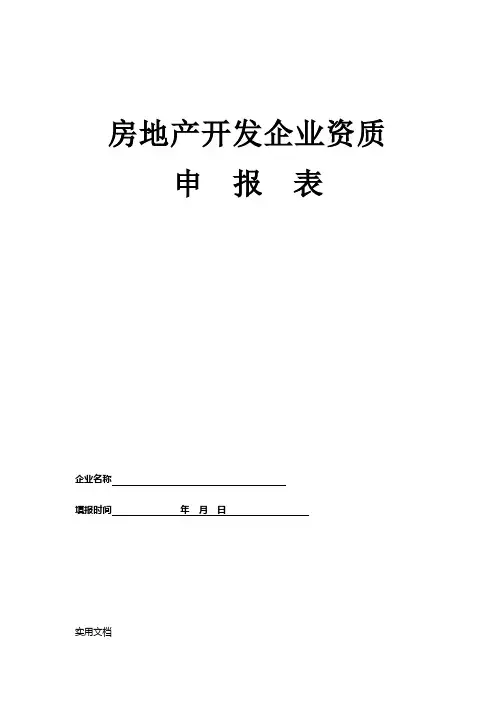房地产开发企业资质申报表2014住建局发