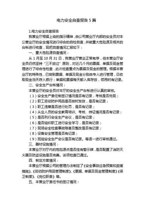 电力安全自查报告5篇