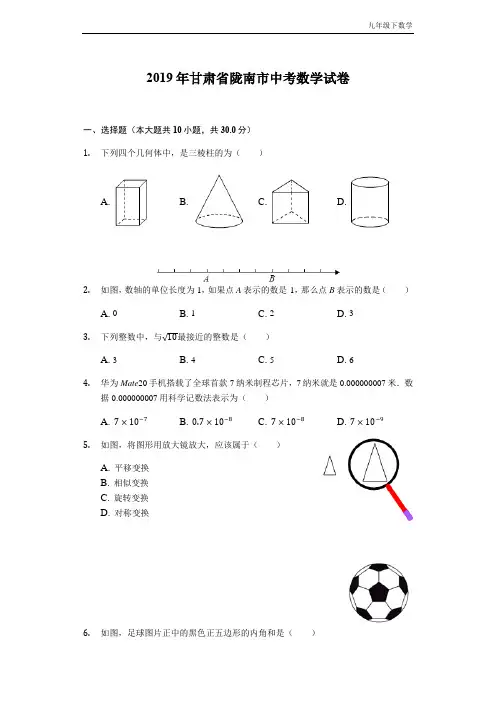 2019甘肃省陇南市中考数学试卷word解析