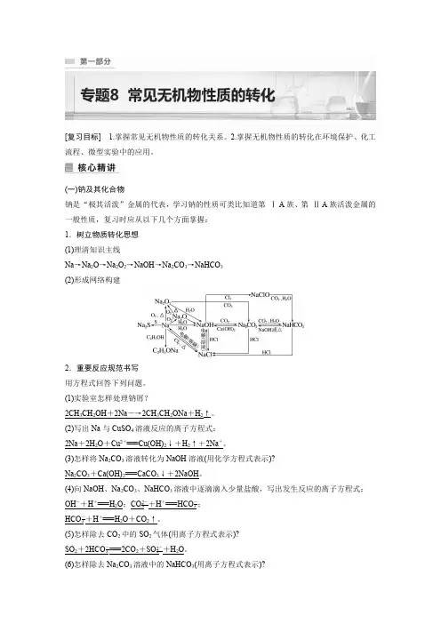 新高考化学二轮复习讲义：常见无机物性质的转化