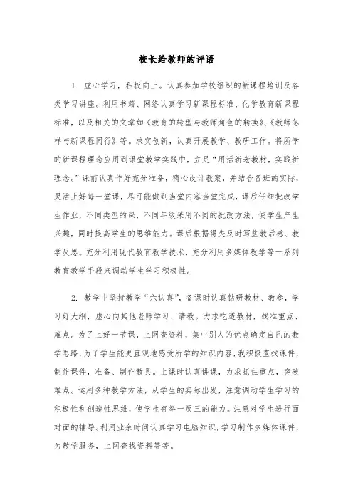 校长给教师的评语（2篇）