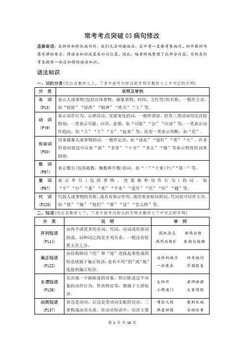2024年中考+语文专题训练+考点突破++病句修改
