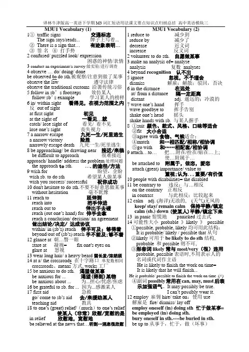 译林牛津版高一英语下学期M3词汇短语用法课文要点知识点归纳总结_高中英语模块三