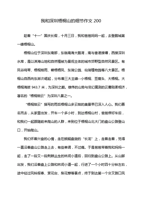 我和深圳梧桐山的细节作文200