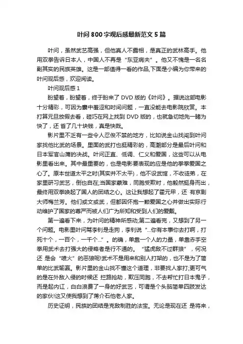 叶问800字观后感最新范文5篇