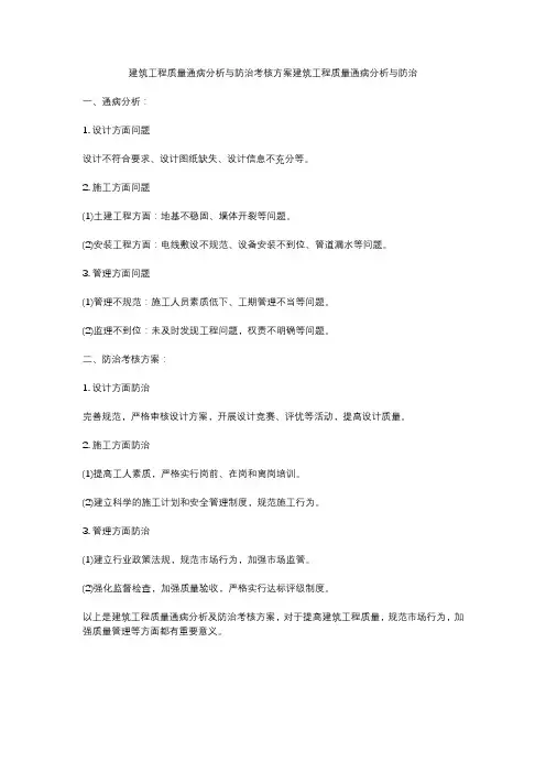 建筑工程质量通病分析与防治考核方案建筑工程质量通病分析与防治