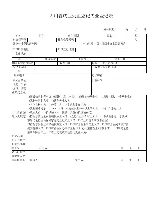四川省就业失业登记失业登记表【模板】