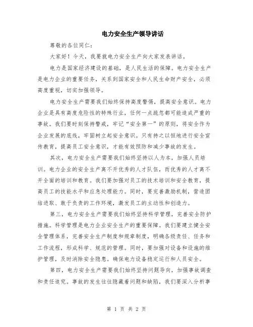 电力安全生产领导讲话