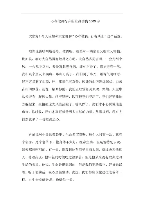 心存敬畏行有所止演讲稿1000字