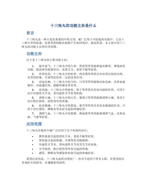 十三味丸的功能主治是什么