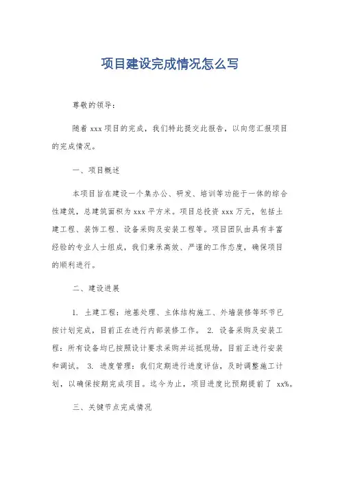 项目建设完成情况怎么写