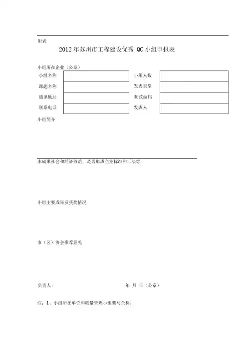 苏州工程建设优秀QC小组申报表-苏州建筑行业协会