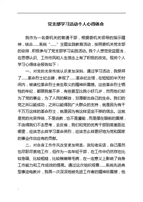 党支部学习活动个人心得体会(上传)
