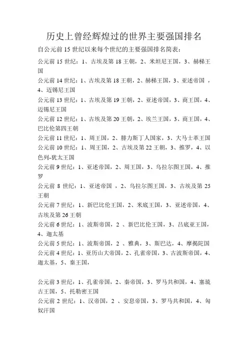 历史上曾经辉煌过的世界主要强国排名