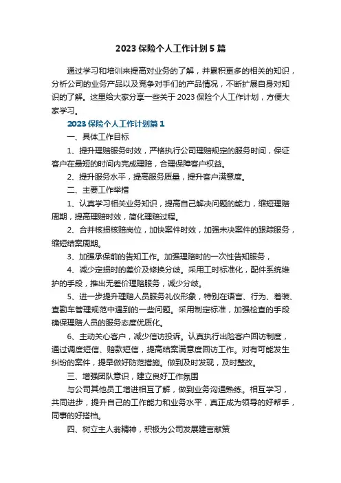 2023保险个人工作计划5篇