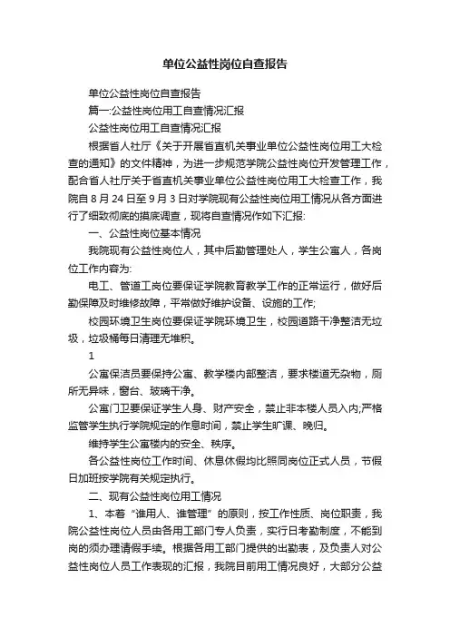 单位公益性岗位自查报告