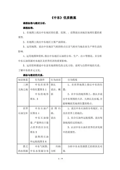 《中东》优质教案