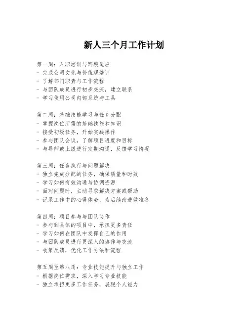新人三个月工作计划