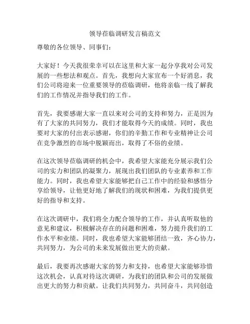 领导莅临调研发言稿范文