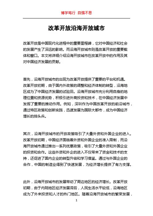 改革开放沿海开放城市