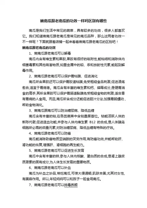 嫩南瓜跟老南瓜的功效一样吗区别有哪些