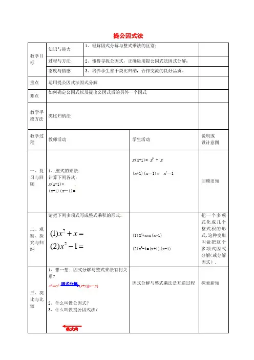 八年级数学上册 14.3.1 提公因式法课件教案 (新版)新人教版