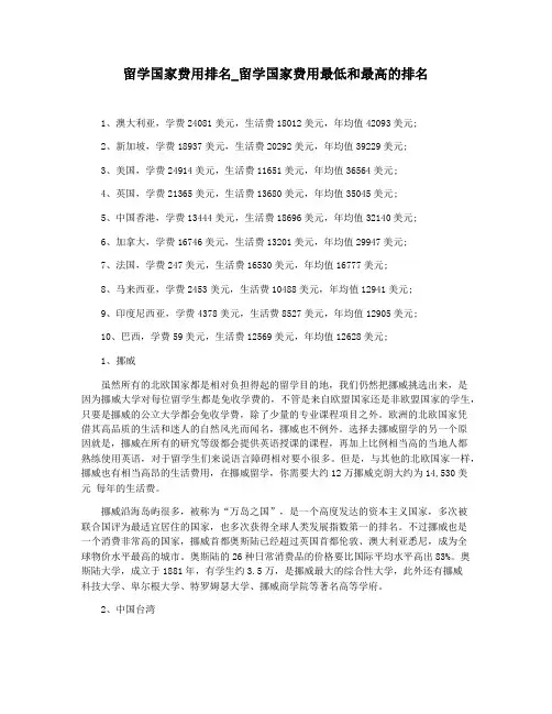 留学国家费用排名_留学国家费用最低和最高的排名