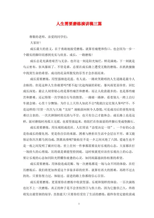 人生需要磨练演讲稿三篇
