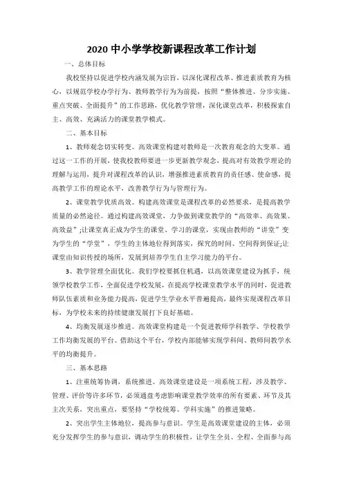 2020中小学学校新课程改革工作计划