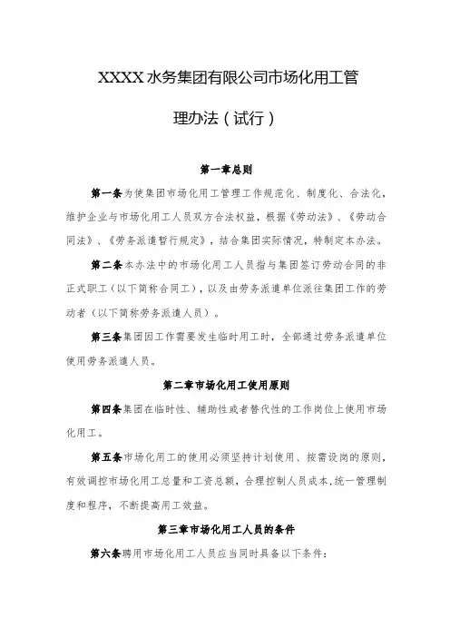 水务集团有限公司市场化用工管理办法(试行)
