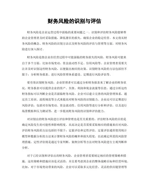 财务风险的识别与评估