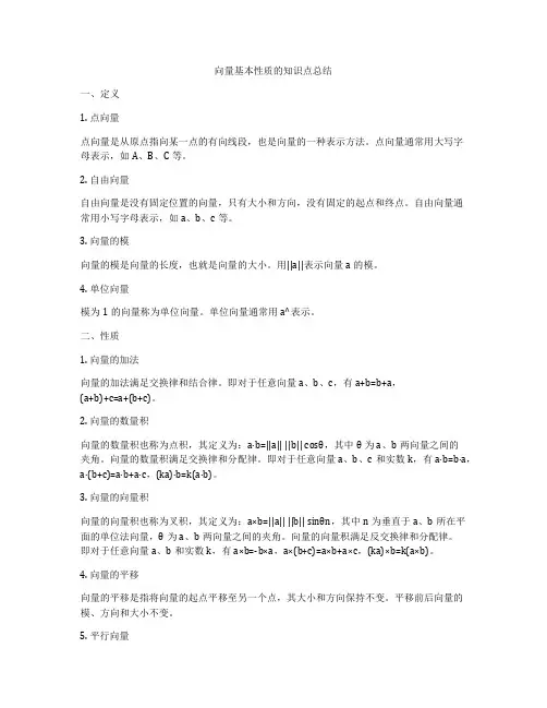 向量基本性质的知识点总结