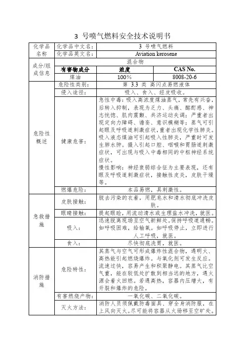 3 号喷气燃料安全技术说明书