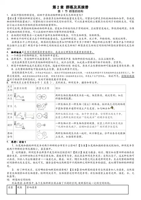 高三生物一轮复习知识清单群落的结构