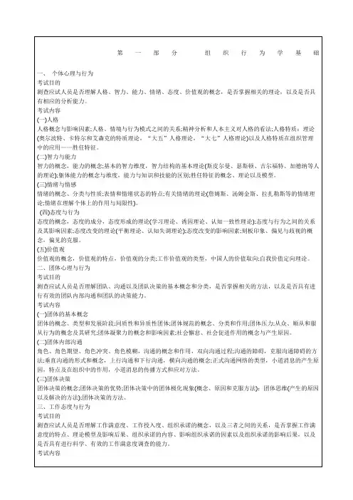 人力资源管理专业知识与实务考试大纲真题答案附后