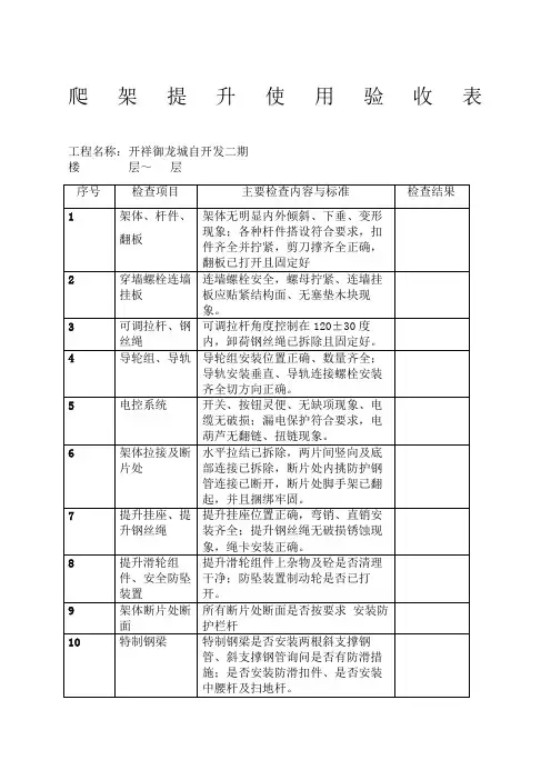 爬架提升使用验收表