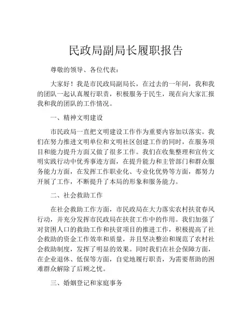 民政局副局长履职报告