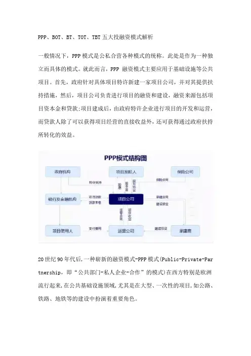 PPP、BOT、BT、TOT、TBT五大投融资模式解析