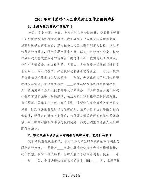 2024年审计助理个人工作总结及工作思路简洁版（六篇）