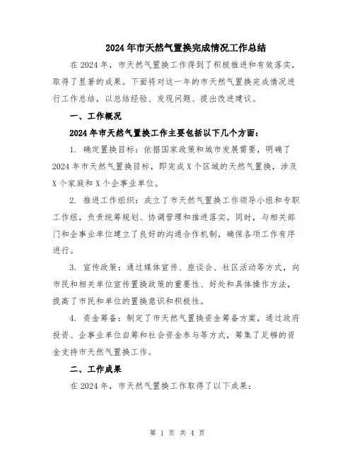 2024年市天然气置换完成情况工作总结