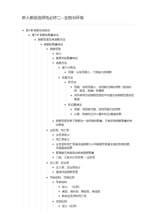 新人教版选择性必修二--生物与环境 思维导图