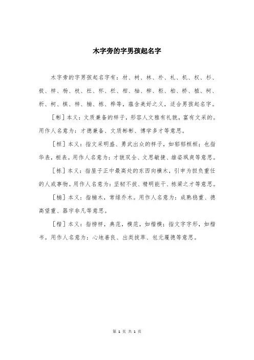 木字旁的字男孩起名字