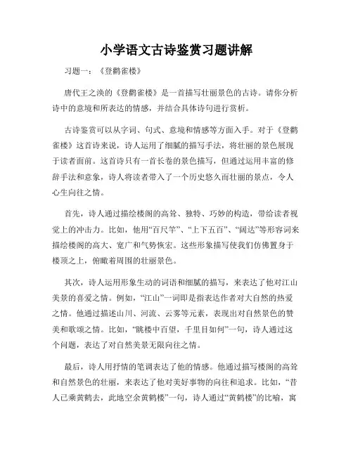 小学语文古诗鉴赏习题讲解