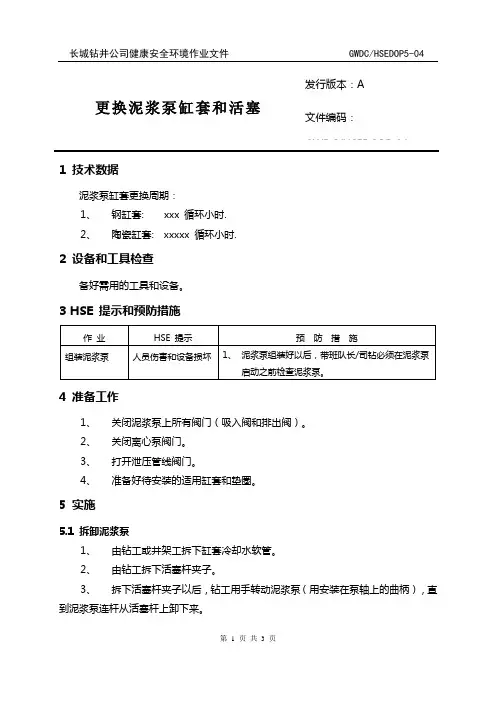 DOP5-04 更换泥浆泵缸套和活塞