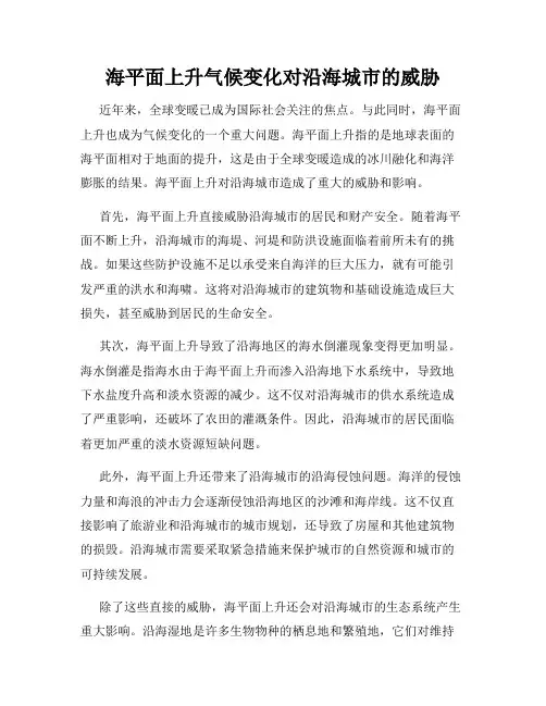 海平面上升气候变化对沿海城市的威胁