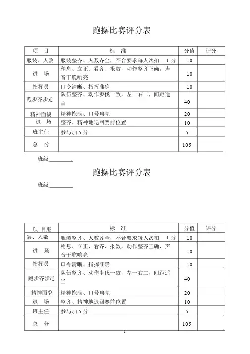 跑操比比赛评分表